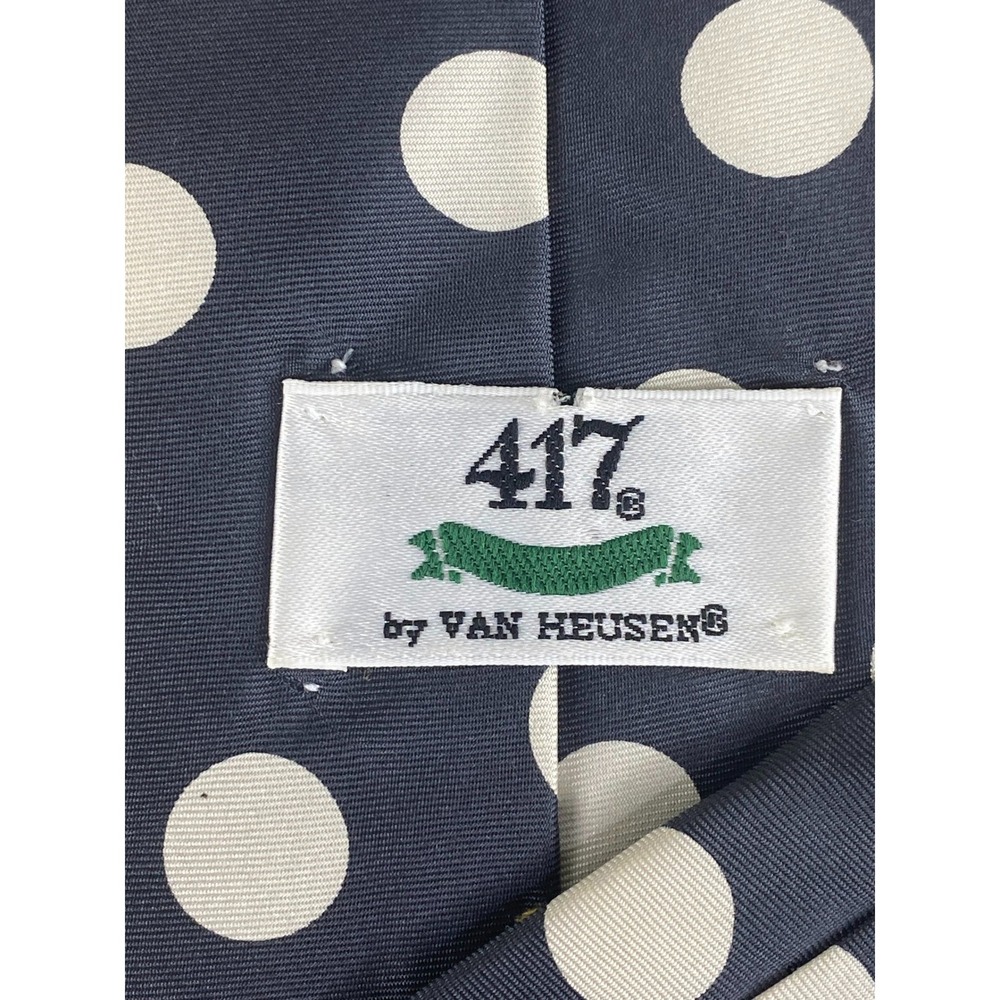 Van Heusen 417 Mens Tie Navy Blue White Polka Dot Silk Classic Business 56x4 - Picture 3 of 5